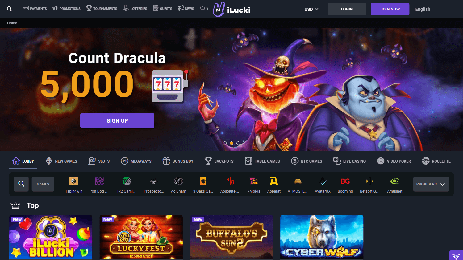 ilucki_casino_homepage_desktop