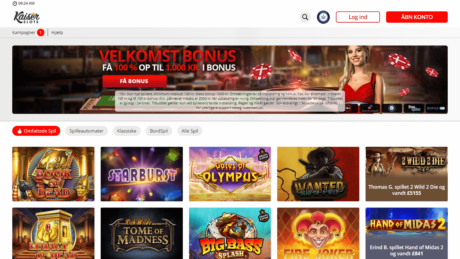 kaiser_slots_casino_dk_homepage_desktop