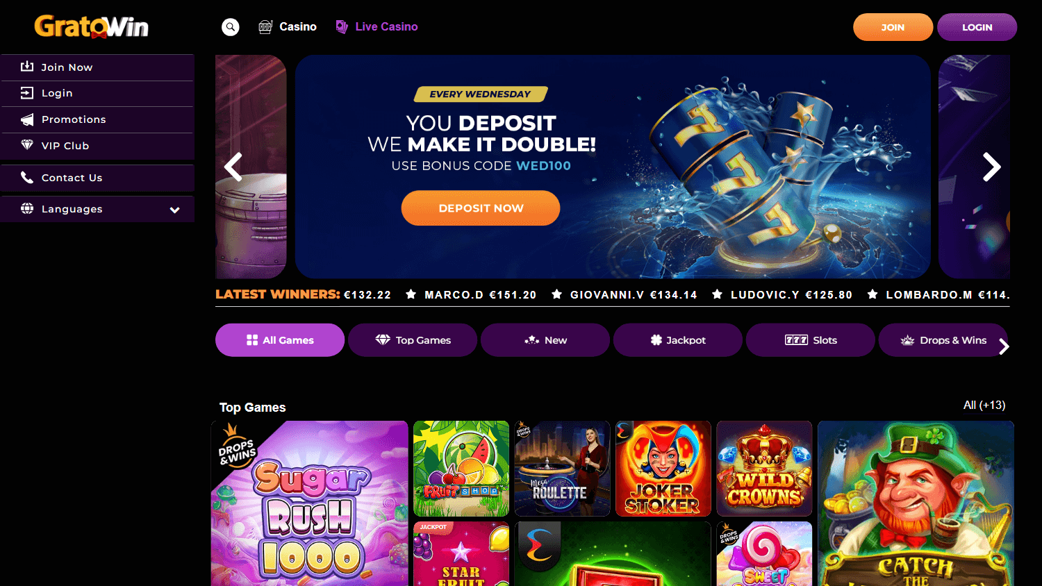 gratowin_casino_homepage_desktop