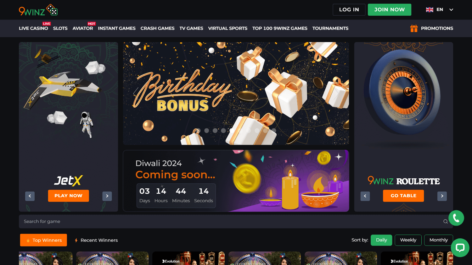 9winz_casino_homepage_desktop