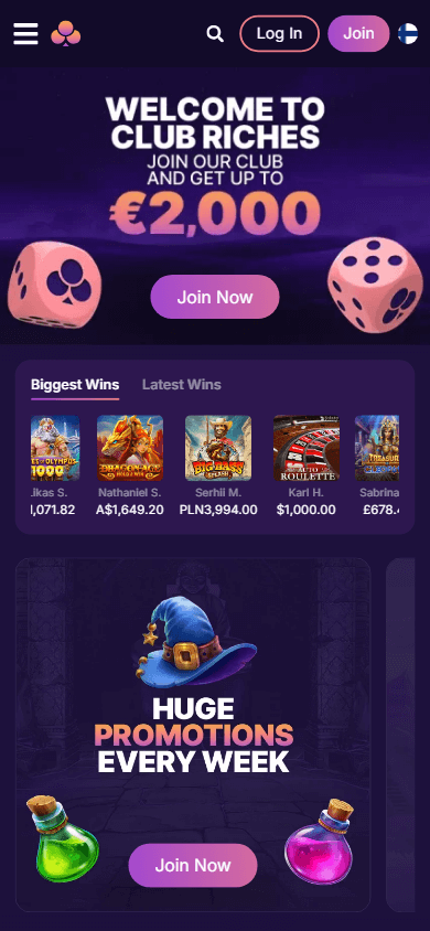 clubriches_casino_homepage_mobile