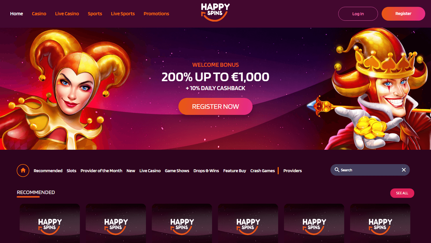 happyspins_casino_homepage_desktop