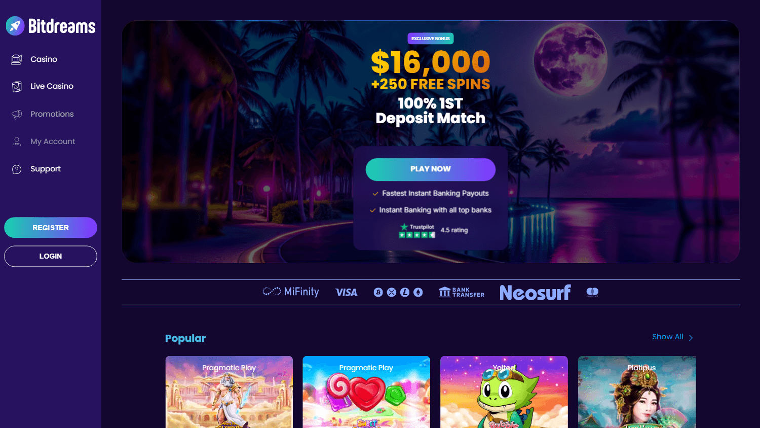 bitdreams_casino_homepage_desktop