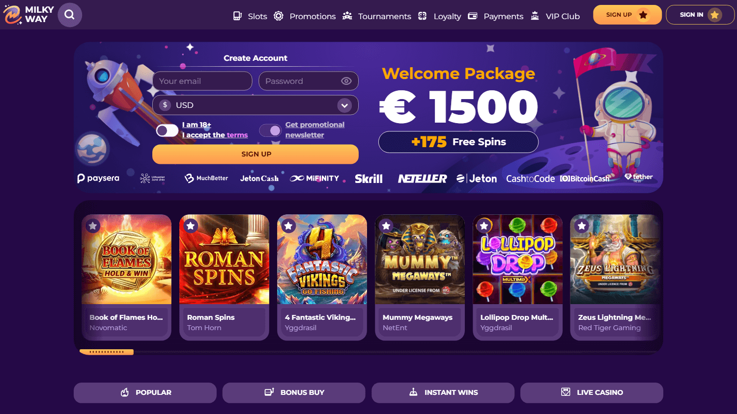 milkyway_casino_homepage_desktop