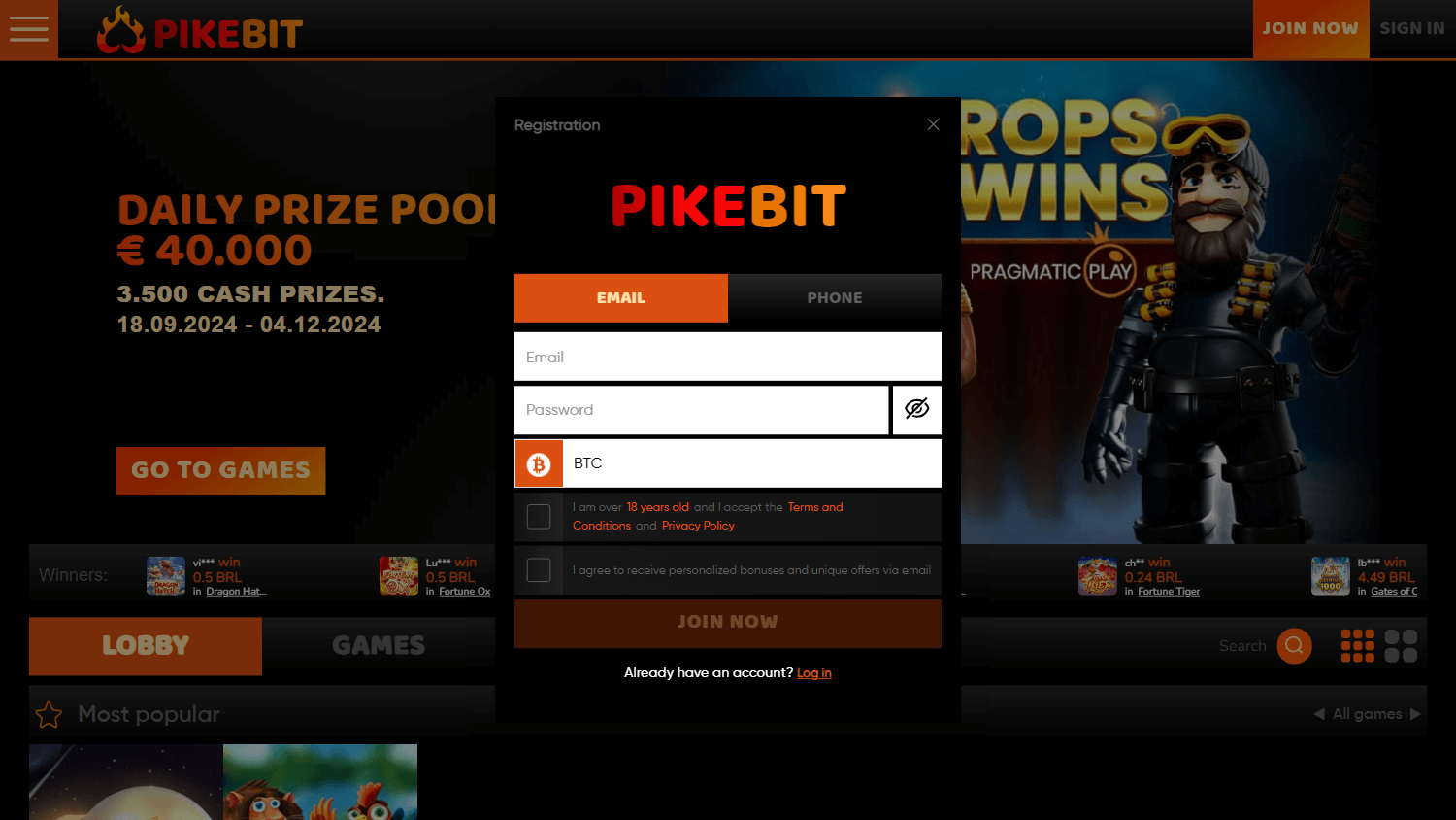 pikebit_casino_homepage_desktop