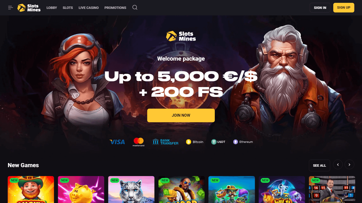 slotsmines_casino_homepage_desktop