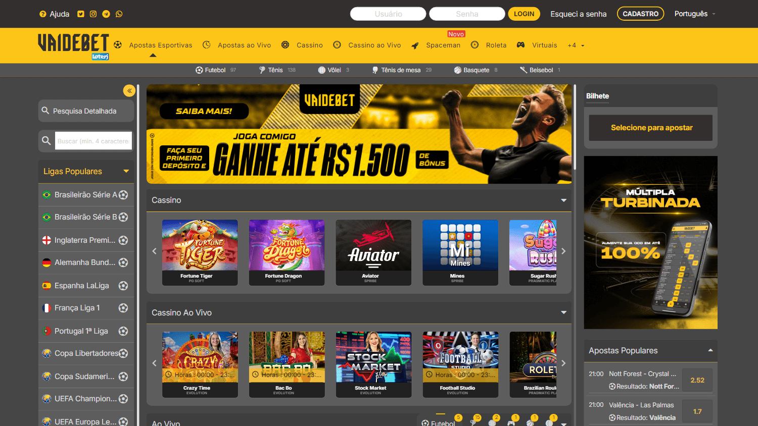 vaidebet_casino_homepage_desktop