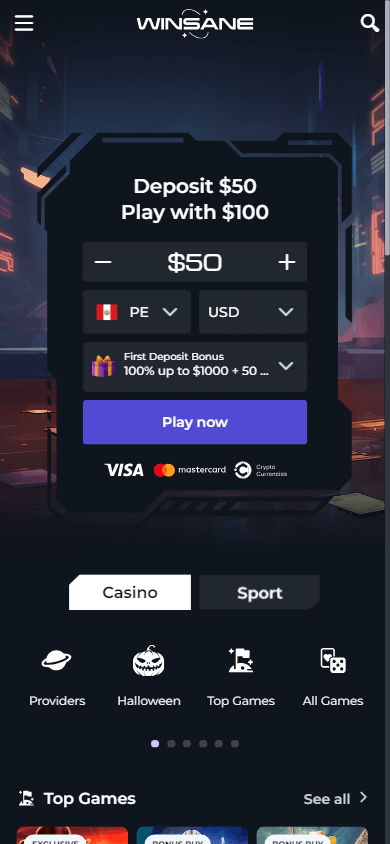 winsane_casino_homepage_mobile