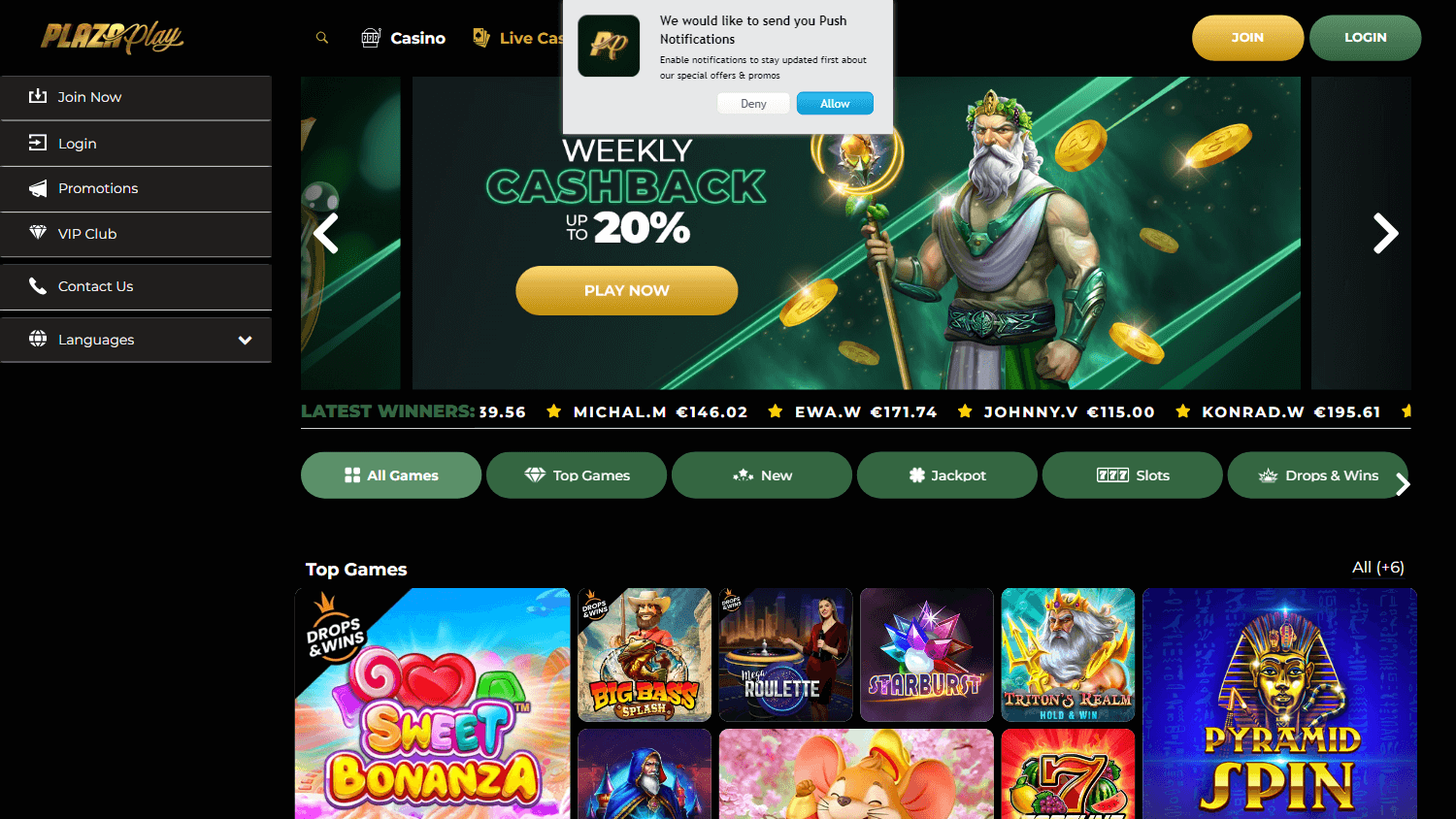 plazaplay_casino_homepage_desktop