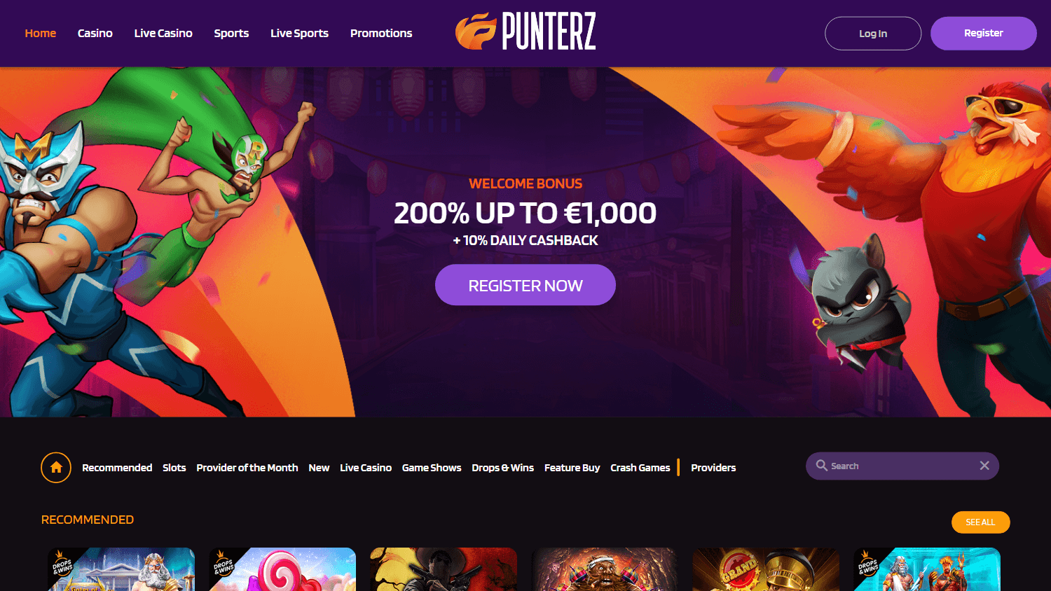 punterz_casino_homepage_desktop