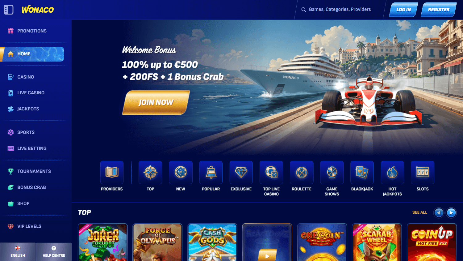 wonaco_casino_homepage_desktop