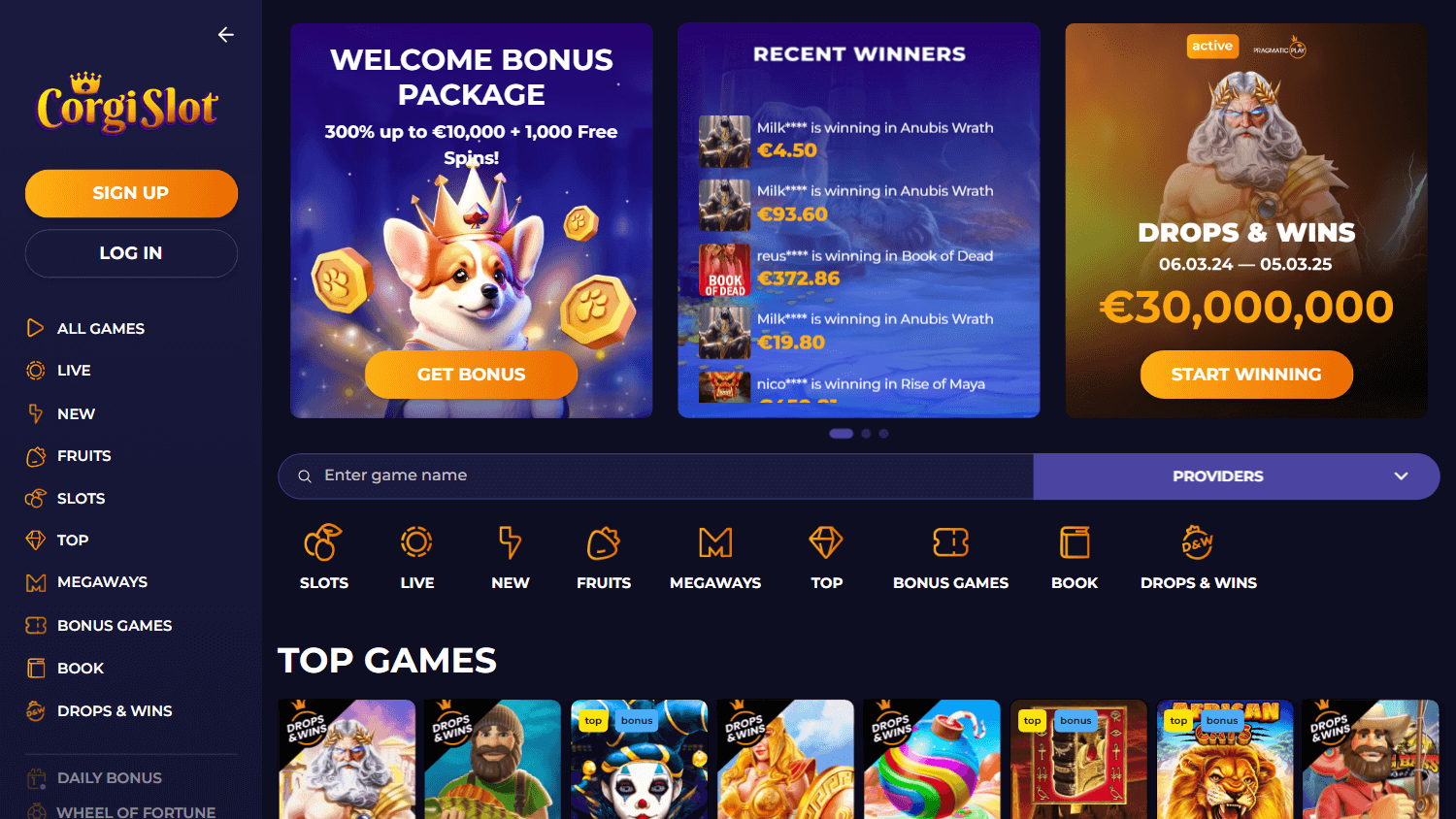 corgislot_casino_homepage_desktop