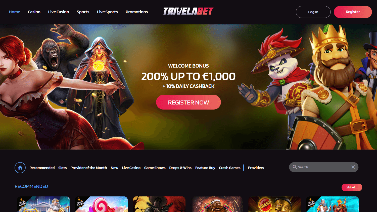 trivelabet_casino_homepage_desktop