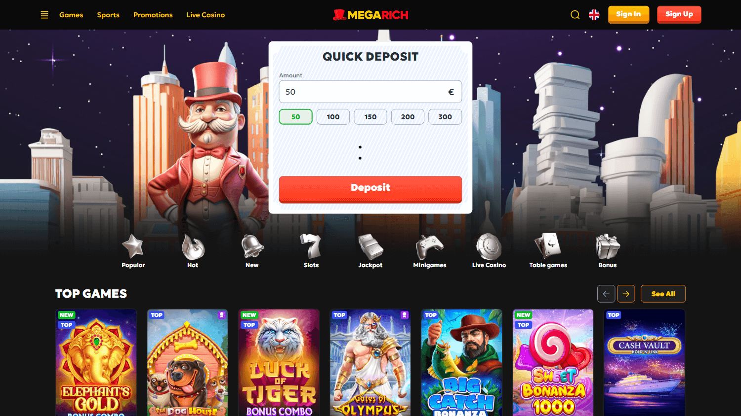 megarich_casino_homepage_desktop