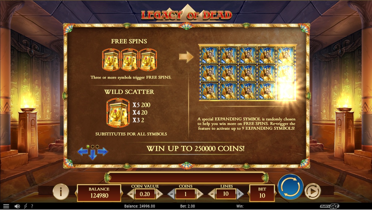 Legacy of Dead slot rules